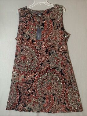 Tommy Hilfiger Black Dress with Red and Cream Paisley Pattern Ladies Size 16